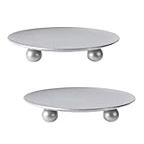 2 Sets Iron Plate Candle Holder, Roucerlin Decorative Iron Candle Plate, Premium Pedestal Stand Candlestick Plates for Wax (Silver)