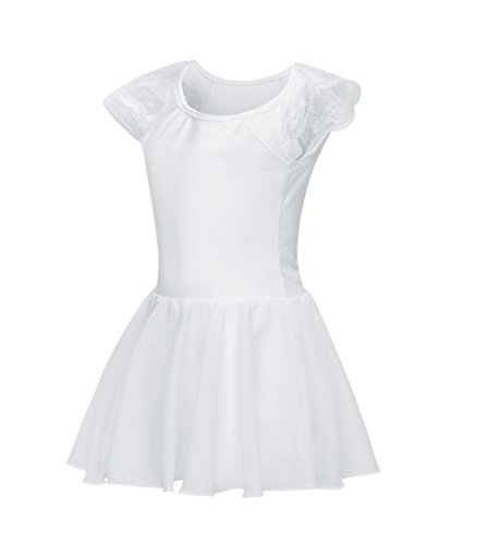 Girl's Lace Sleeve Cotton Skirted Leotards V Back Black Ballet Dance Dress