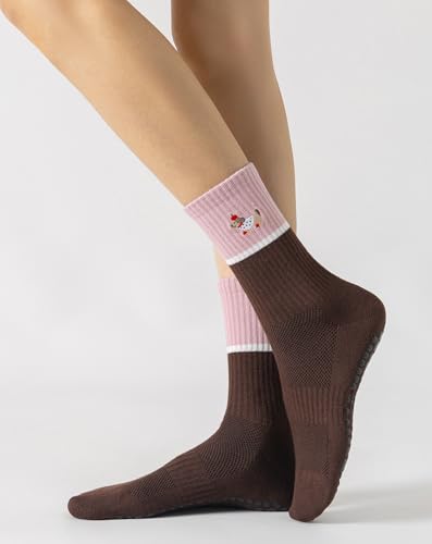 Image of Yawlsow Pilates Grip Socks for Women Yoga Grippy Socks Cute Barre Non Skid Athletic Crew Sticky Sock Workout Hospital