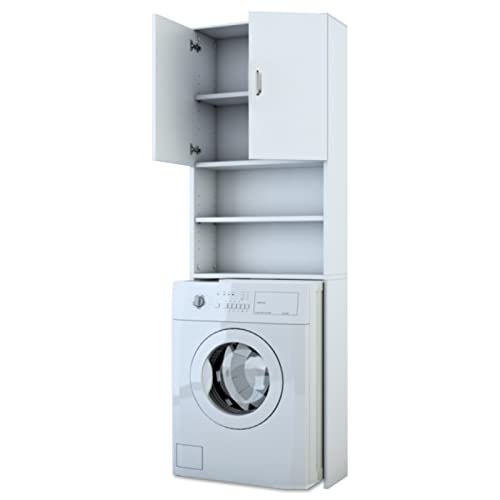 HAGO 24 armarios para lavadora en color blanco, 190 cm de alto, con mucho espacio de almacenamiento, armario de alta calidad para lavadora y secadora, estante de baño con revestimiento de PVC