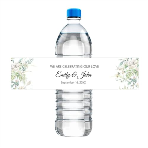 30pcs Personalized Wedding Anniversary Bottle Labels Stickers Customized Name Text Water Bottle Sticker Birthday Flower Floral Background Wedding Water Bottle Labels Engagement Party (C,20.3X5cm)