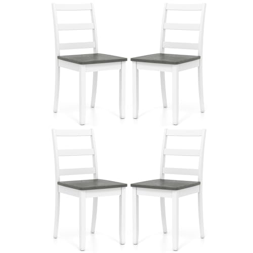 Image of COSTWAY Dining Chairs Set of 4, Mid-Century Modern Wooden Chairs, White | Farmhouse Armless Kitchen Side Chairs with Curved Backrest and Rubber Wood Legs, for Home Dining Room, Kitchen, Restaurant