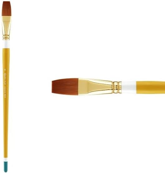 Creative Mark Qualita Golden Taklon Long Handle Paint Brush for Acrylics, Oils, Fine Art, Heavy Bodied Media - Single Brush - [Flat - Size 8]