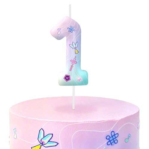 Image of Pink Number 1 Birthday Candles, Cartoon Themed Cake Toppers for Boys Girls Cake Decorations, Birthday Decorations Party Supplies, Number Candles for Party Decor