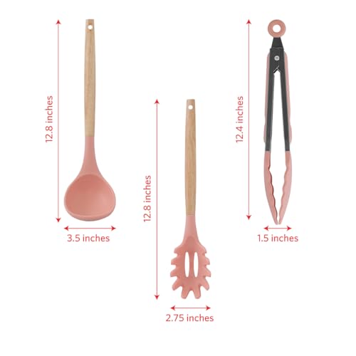 Glad Silicone Kitchen Utensils Set, 8pcs - Nonstick Cooking Tools with Wooden Handles and Utensil Holder - Spatula Set with Turner, Ladle, Spoons, Tongs, and Spaghetti Server - Rust - image 5
