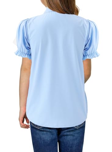 Image of Girls Short Sleeve Button Down Shirts Ruffle School Uniform Crop Tops Peter Pan Collar Plaid Blouse 4-13Y
