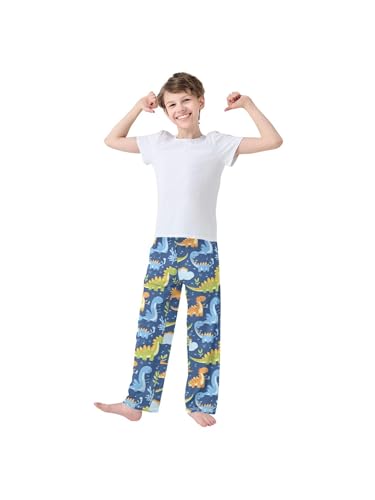 ZZKKO Blue Cartoon Cute Dinosaur Boys Pants for Kids Jogger Pants with Pockets S3