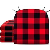 Youyole Plaid Chair Cushions Set of 4, 16'' x 16'' Buffalo Checks Seat Cushions with Ties, Red Black Chair Pads, Memory Foam Mat, Washable Covers, for Indoor Kitchen Dining Room Patio Decor