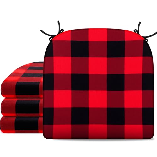 Youyole 4 Pack Xmas Buffalo Plaid Chair Cushion