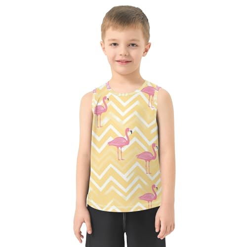 susiyo Pink Flamingo Yellow Background Boys Sleeveless Tank Top Girls Athletic T Shirt2