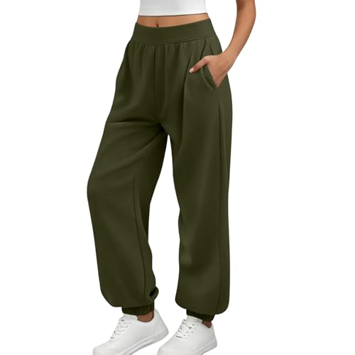 Joggers for Women UK Cuffed Jogger Sweatpants Ladies Wide Elastic High Waist Jogging Bottoms with Pockets Loose Fit Solid Color Sports Trousers Casual