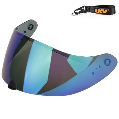 LKV R420 Helmet Visor Replacement - R420 Motorcycle Helmet Visor UV Protection Anti-Scratch Face Shield for R420 (Chrome Green Mirror)