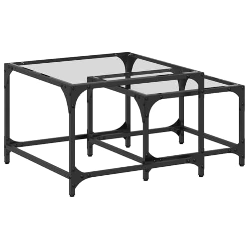 vidaXL Tables Basses gigognes 2 pcs Dessus en Verre Transparent Acier, Table gigogne, Table gigogne Moderne, Table empilable, Table d'appoint gigogne