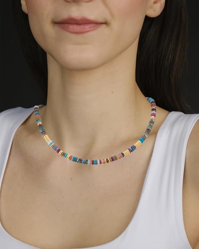 Boho Beaded Necklace for Women, Colorful Natural Stone Choker Necklace, Summer Beach Bead Necklaces Handmade Jewelry Birthday Gifts4