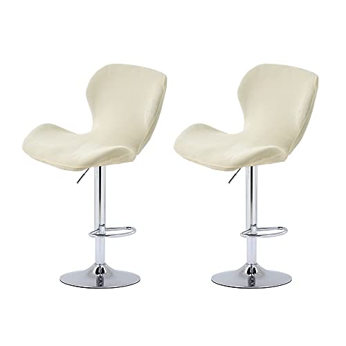 XMNTG Set of 2 Stretch Velvet Bar Stool Chair Covers Kitchen Swivel Stools Slipcovers Curved Short Back Chair Covers Chair Protector Covers for Counter Bar Office Pub Kitchen Hotel (Cream, 2PCS)