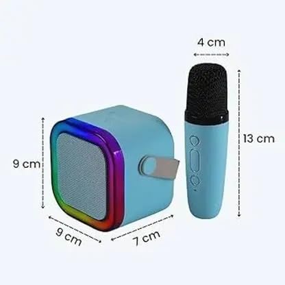 Image of Sky Blue Portable Bluetooth Speaker with Wireless Mic, RGB LED Party Light, Heavy Bass Karaoke Speaker, Rechargeable Battery, Portable Handle, Wireless Mic for Kids & Adults, Home & Outdoor Party