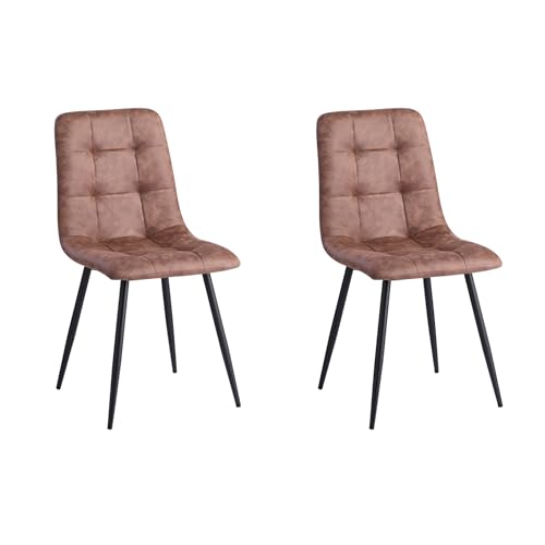 DEYARNA HOME Pack de 2 Sillas de Comedor Escandinavo, Sillas de Cocina en Cuero Sintético, Sillas Auxiliares Tapizadas con Patas Metálicas Negros, para Cocina, Salón (Marrón Claro)