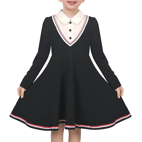 Robe fille noire à col blanc pour l'école et les récitals de piano