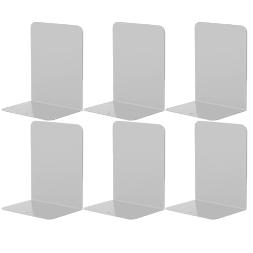 Kongming 3 coppie Fermalibri in Metallo, Ferma Libri Con Tappetino antiscivolo, Reggilibri per Libreria Scaffale Mensole Ufficio 21 x 13,5 x 9 cm (Grigio)