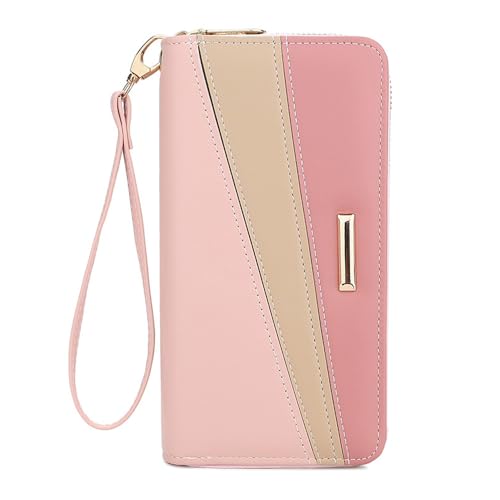 Women Wallet with Wristlet, Large Capacity Zip Around Long Purse, Female Ladies Card Holder Cell Phone Pocket