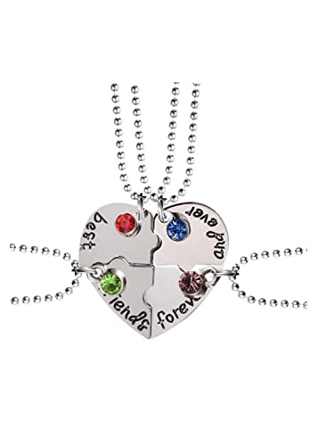 COLORFUL BLING Best Friend Forever Heart Shape Pendant Friendship Puzzle Necklace for 2/3/4 Girls Rhinestone Necklace