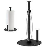 WACETOG Black Paper Towel Holder Countertop, Paper Towel Dispenser Standing Weighted Base Non Slip, Kitchen Towel Holder with Ratchet System for One Hand Tear