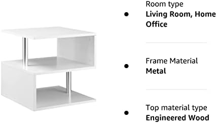 HOMCOM Coffee End Table S shape 2 Tier Storage Shelves Organizer Versatile Home office furniture (White)