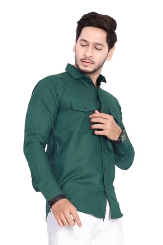 Image of Men's Cotton Spread Collar Full Sleeve Regular Fit Solid Casual Shirt with Double Pockets - Stylish Comfortable Shirt for Everyday Wear