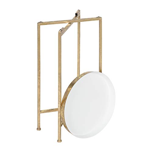 Image of Kate and Laurel Celia Round Metal Foldable Tray Accent Table, White with Gold Base