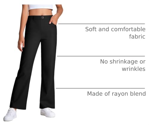 Image of Girls Uniform Pants Kids High Stretchy Flare Dress Pants | Elastic Waist,Pull-On Pants