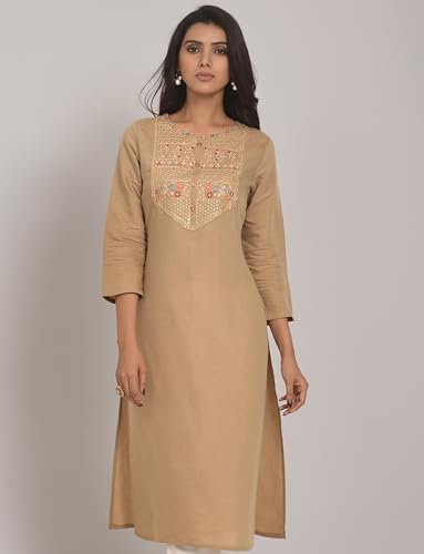 Image of Naixa Women's Viscose Rayon Embroidered Worked Straight Kurta (133)