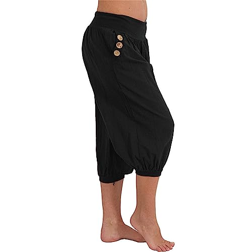 JEsilunmaMY Womens Lantern Tapered Harem Pants Plus Size Cotton Linen Slacks with Pocket Solid Color Loose Lounge Capri Pants2
