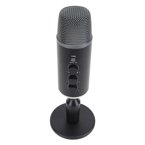 Gaming Microphone, HiFi Sound Adjustable Volume, USB PC Mic for Podcasts Videos,with Mute and RGB Lights, Computer RGB Mic Kit with Boom Arm Stand, for Studio Recording, YouTube
