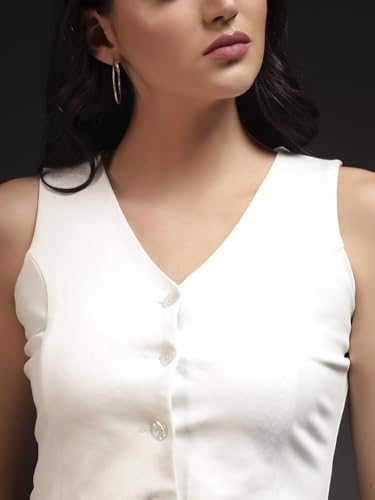 Image of Trend Arrest.ed Women's V-Neck Waistcoat | Button-Down Sleeveless Top | Premium Stretchable Lycra Formal & Casual Layer