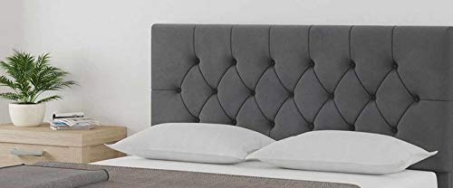 Spring Well, Alton Headboard in Plush velvet, 26''/20'' Buttons, Many colours (4ft-36'' Height, Silver)