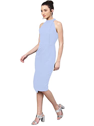 Image of Shasmi Women's Comfortable Red Halter Neck Sleeveless Solid Midi Bodycon Casual Western Stylish Dress