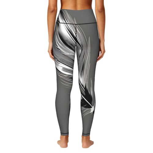 Pantalones de yoga para mujer con estampado de plumas para pilates 4