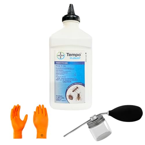 Tempo 1% Dust Insecticide – Fast-Acting, Long-Lasting Control for Wasps, Hornets, Ants & Roaches – 1.25 lb | Includes Puffer | Premium USA Supply Gloves for Safe Eradication | USA Supply Pest ID Card