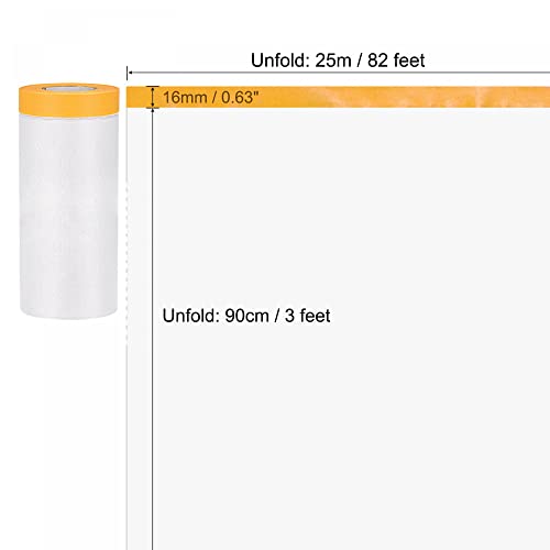 Image of uxcell Pre-Taped Masking Film, 3ft x 82ft, Plastic Drop Cloth with High-Tack Painters Tape for Painting Protection Orange 3Pcs