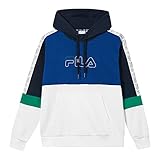 Cinta clásica Fila Fila Men Jadon Blocked Tape Hoody Sudadera con Capucha, Surf The Web-Bright White-Black Iris Alhambra-Cuchillo Deportivo, S para Hombre