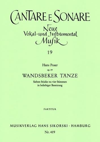 Wandsbeker Tänze: 7 Stücke zu 4 Stimmen in beliebiger Besetzung. op. 49. 4 recorders (2 violins, viola, cello). Partition.