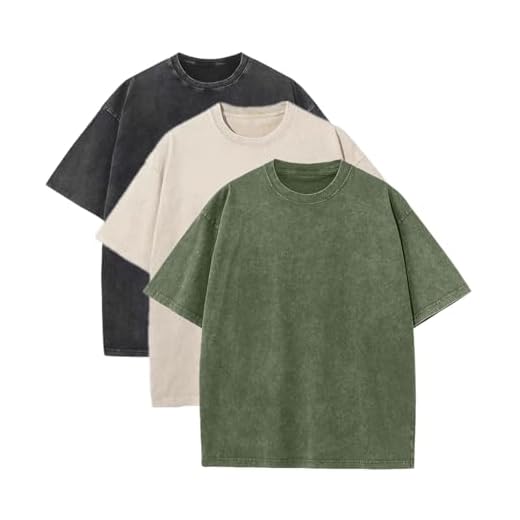 Camisetas masculinas grandes unissex vintage camiseta de algodão lavagem ácida camiseta casual manga curta, Preto + bege + verde militar, G