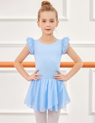 Image of Arshiner Girls Ruffle Sleeve Ballet Dance Dress Tutu Skirted Leotard