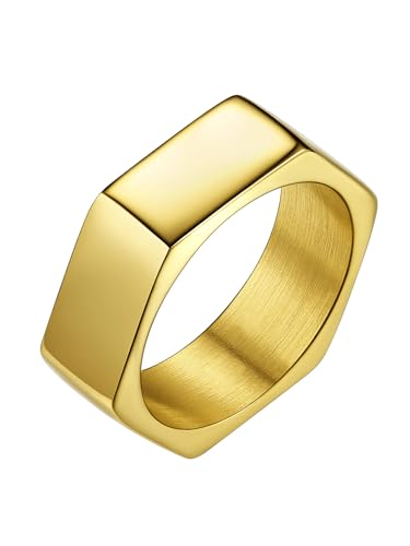 Geometric Ring for Men Stainless Steel Hexagon Finger Rings Minimalist Jewelry
