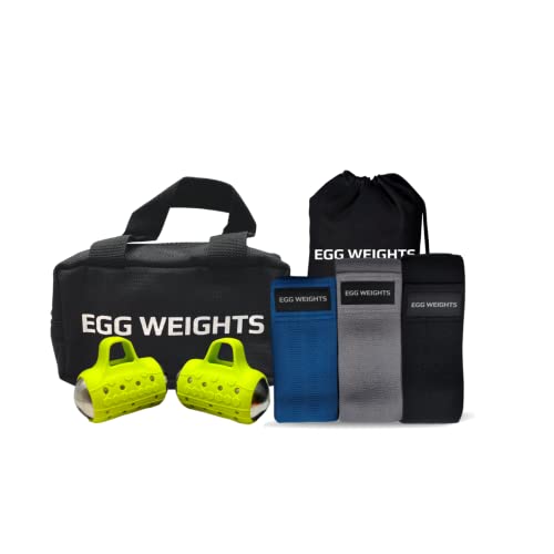 Cardio Max 3.0 lb Hand Dumbbell Set of 2 (1.5 lb Each Egg Weight) + Fabric Resistance Bands Set of 3 for Fitness, Workout, Shadowboxing, Yoga, and More for Men and Women (Lime Green)