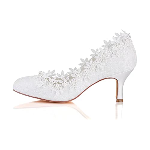 Emily Bridal Vintage Wedding Shoes Ivory Round Toe Pearls Flowers Kitten Heel Bridal Shoes2