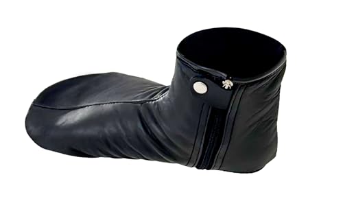 Black Leather Socks With Zipper for Men, Women - Unisex Water-Resistant Winter Wudu Khuffain for Umrah - Muslim4