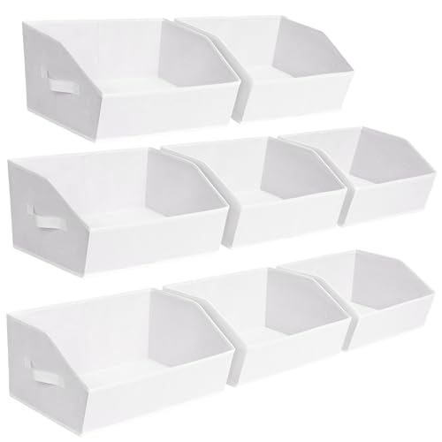Image of Homsorout Closet Baskets for Shelves - Decorative Storage Baskets with Handle, Trapezoid Closet Bins for Organization, Shelf Storage Bins for Clothes, Books, Home, Office, 8 Pack, White