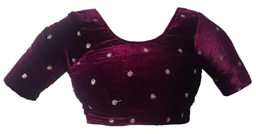 Image of Velvet Readymade Blouse for Women, Elegant, Comfortable, Stylish, Saree Choli Top, Traditional, Size S, M, L, XL, XXL