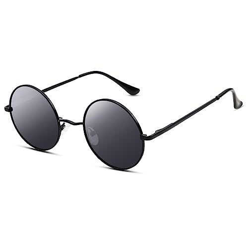Small Round Polarized Sunglasses for Men Women Circle Retro Shades Metal Hippie Sunglasses